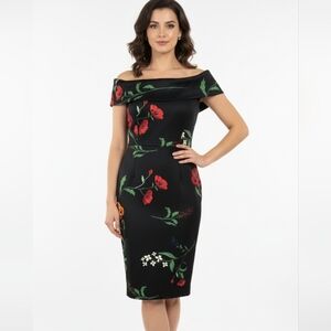 Calvin Klein Womens Off Shoulder Floral Midi Dress Sz 6